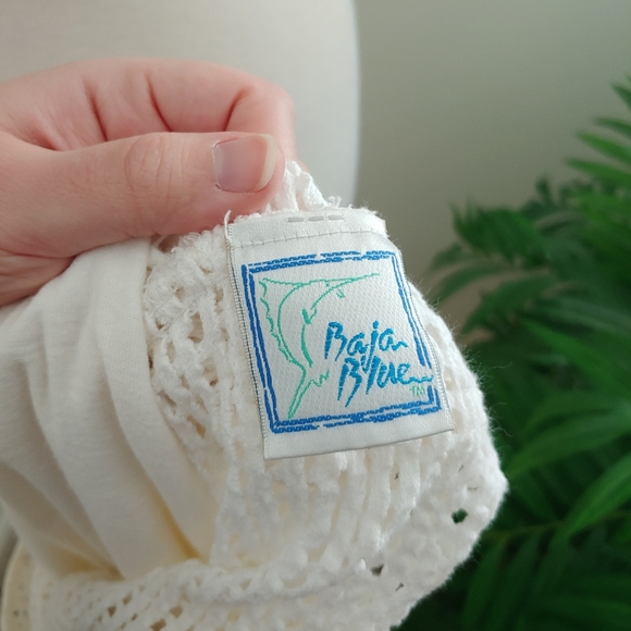 Baja Blue Boho Vintage Sheer Crochet Button Down Mini Dress White Medium - Picture 8 of 9